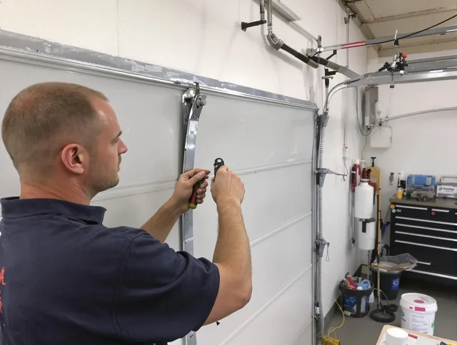Before and after garage door dent repair by Pomona Garage Door Repair in Pomona