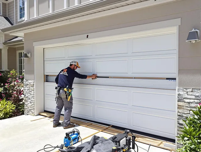 Pomona Garage Door Repair team performing complete garage door replacement at Pomona residence