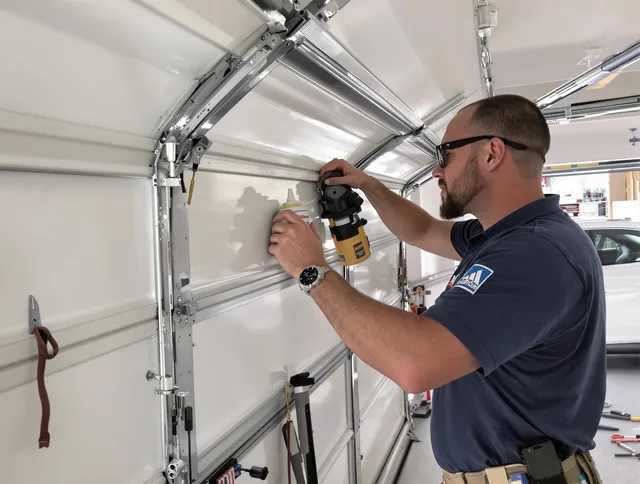 Pomona Garage Door Repair technician quieting a noisy garage door in Pomona