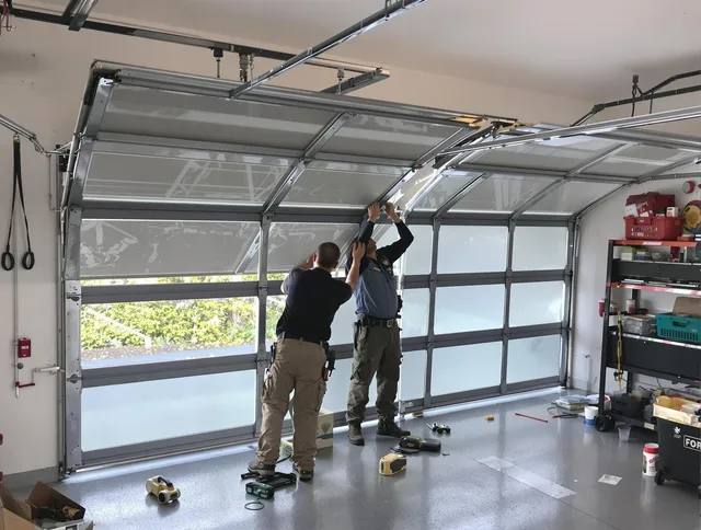 Pomona Garage Door Repair expert performing precise panel replacement on Pomona garage door